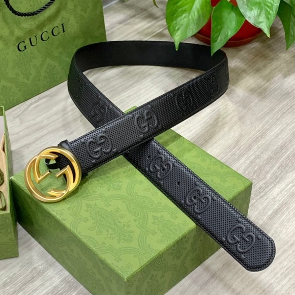 Gucci Accessories - Gucci Black Leather Belt with Golden Double G